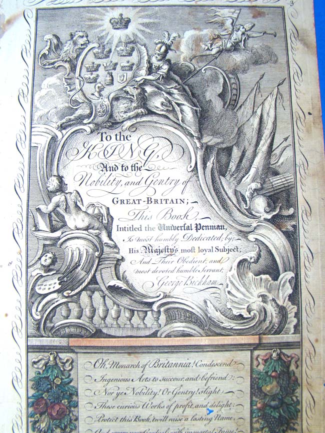 A rare dedication page from George Bickham's "The Universal Penman" printed in 1741 — image 2